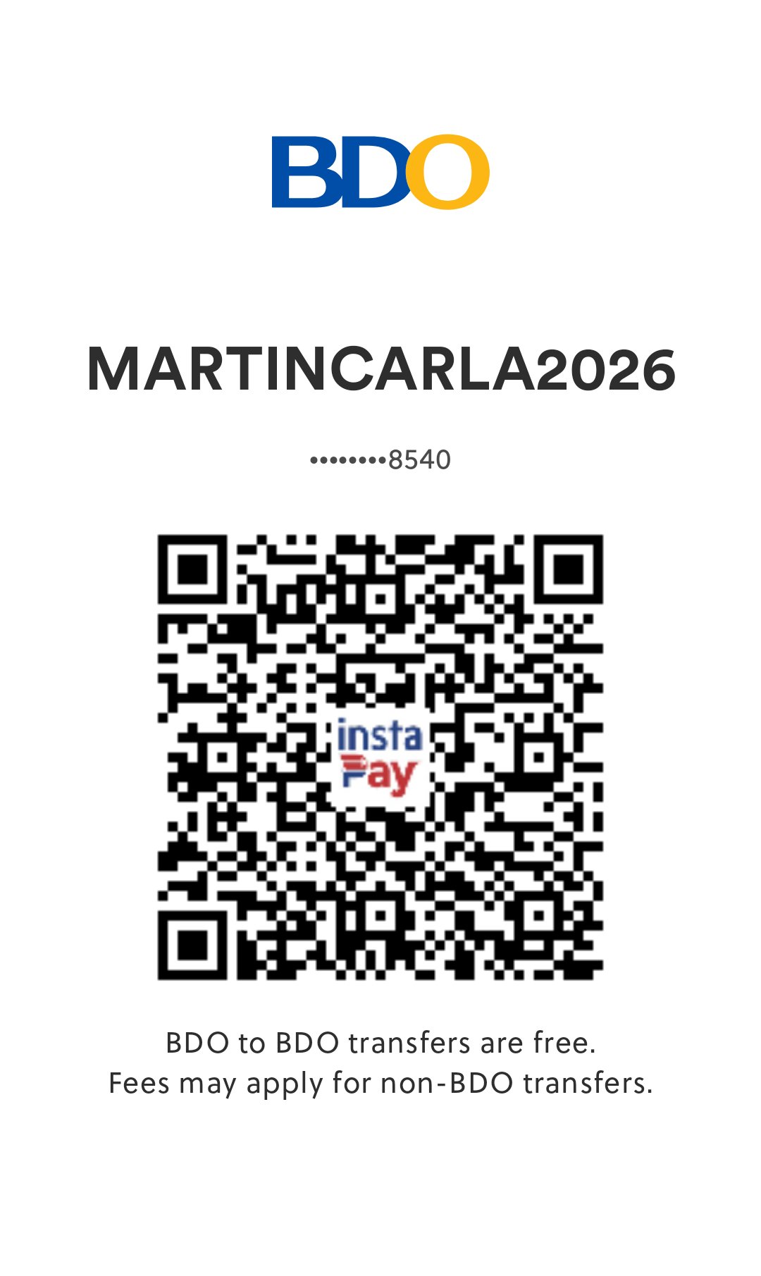 BDO QRPh code for monetary gifts